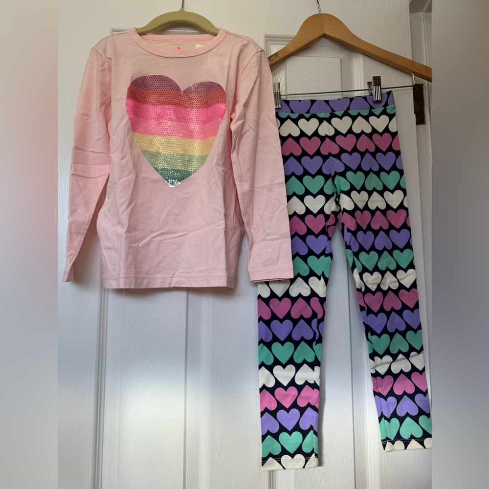 JCrew Crewcuts Girls Long sleeve sequin shirt and leggings set